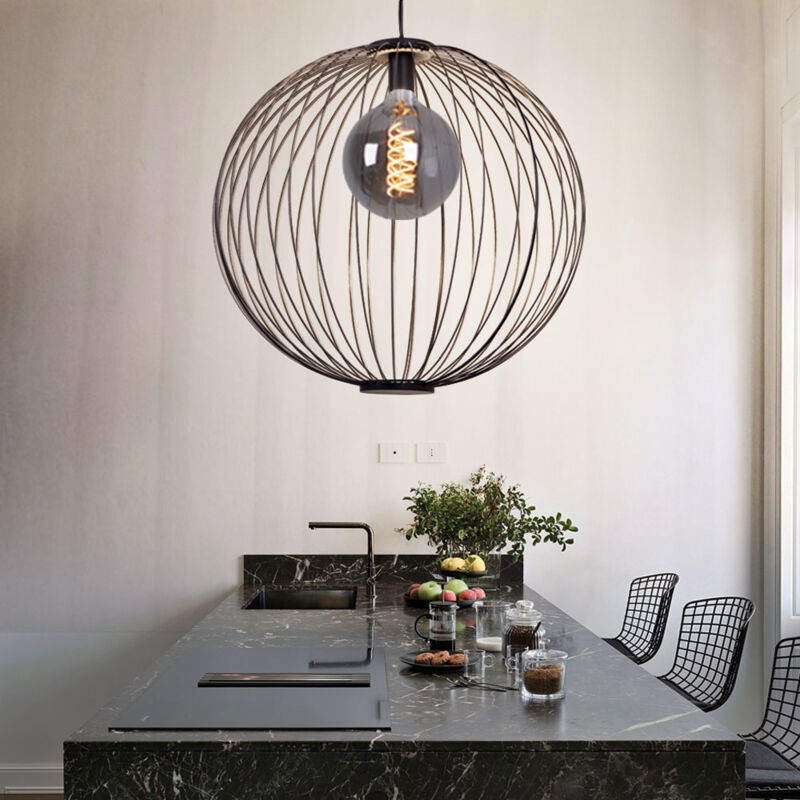 Lampe suspendue lampe à suspension lampe de salon lampe de chambre, maille métallique noire industrielle sphérique, douille E27, DxH 60x120cm