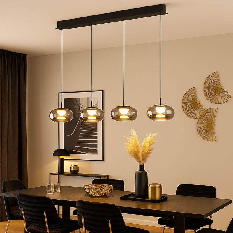 Lampe suspendue lampe à suspension lampe de table à manger led lampe de cuisine en verre fumé 4 flammes h 150cm