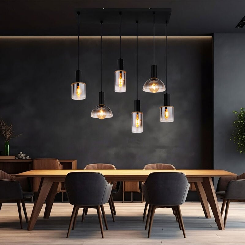 Lampe suspendue lampe de salle à manger lampe de salon, métal verre fumé, 6x douilles E27, LxlxH 77x33x120 cm