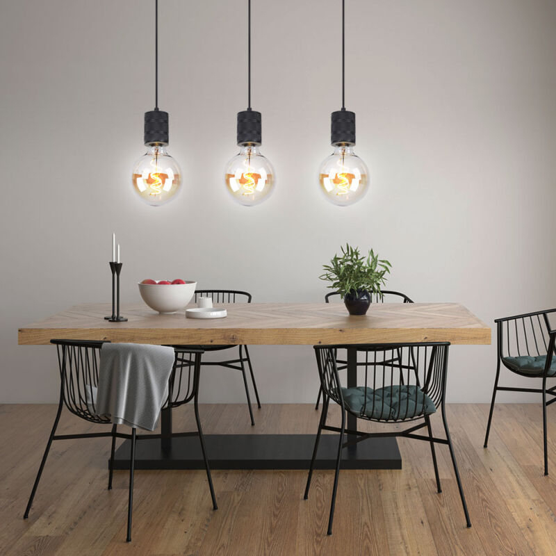 Lampe suspendue lampe de salle à manger suspension 1 lampe lampe de salon noir, métal aluminium, 1x E27, DxH 12 x 160 cm, lot de 3