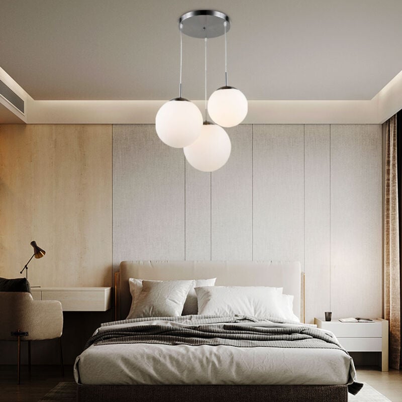 Lampe suspendue lampe de salon boule suspension verre avec abat-jour de différentes tailles, métal, 3x led 8 w 806lm blanc chaud, DxH 52x80 cm