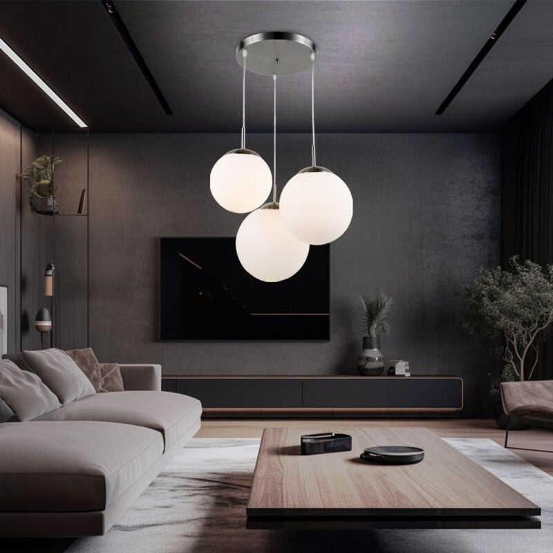 Lampe suspendue lampe de salon boule suspension verre avec abat-jour de différentes tailles, métal, 3x led 8 w 806lm blanc chaud, DxH 52x80 cm