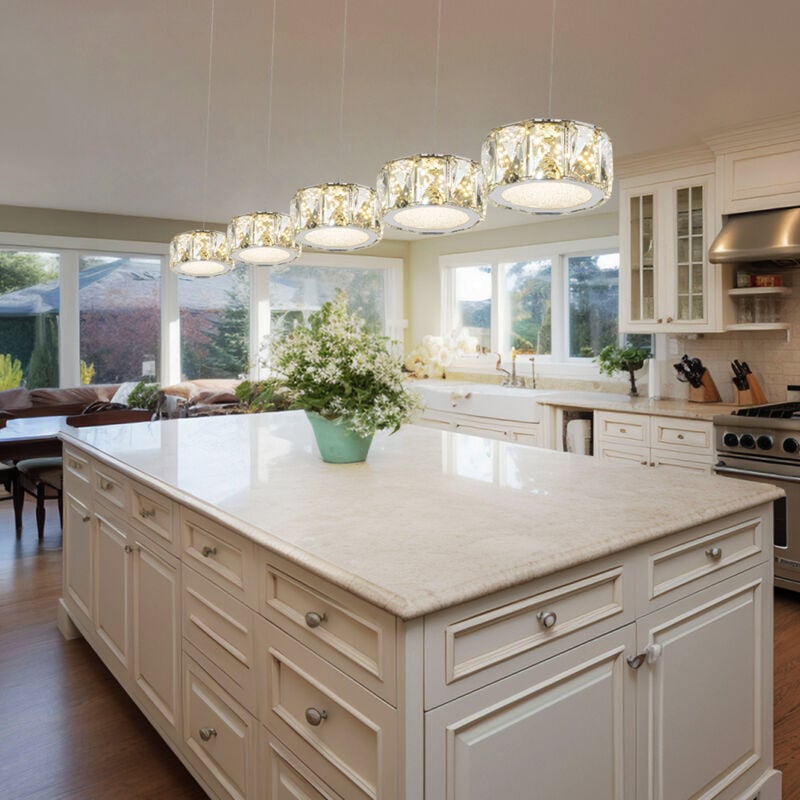 Globo Lighting - Lampe suspendue lampe de salon lampe de salle à manger lampe de cuisine, cristaux de verre en métal acrylique chrome, led 48W 3700Lm