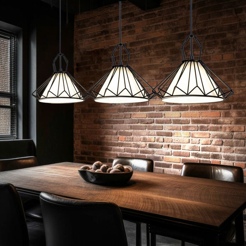 Lampe suspendue lampe de salon lampe de salle à manger lampe de cuisine lampe de couloir, 3 ampoules, métal textile noir blanc, E27, l 120 cm