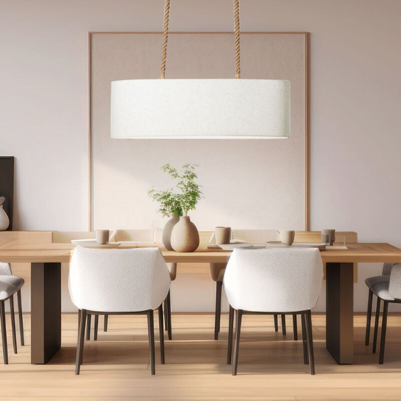 Lampe suspendue lampe de salon lampe de salle à manger lampe de table à manger plafonnier, métal noir textile blanc, 2 ampoules E27, l 70,5 cm