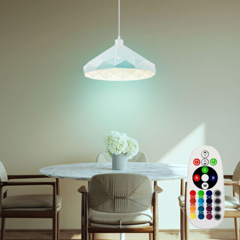 Lampe suspendue lampe de table à manger blanche lampe de salon télécommande variateur LED RGB suspension, métal blanc, 1x LED RGB blanc chaud, DxH 40x120 cm