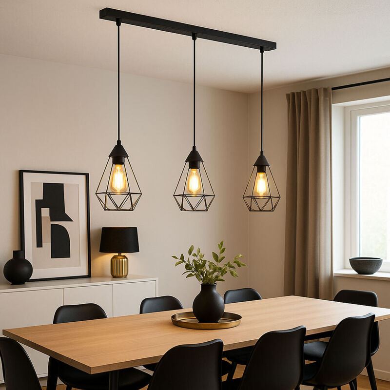Lampe suspendue lampe de table à manger lampe de salon tresse noire h 120 cm