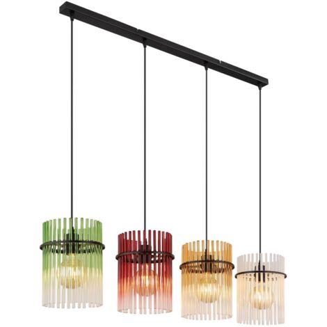 Lampe suspendue Lampe de table à manger Lampe suspendue 4 flammes Lampe de salon, verre vert mûre ambre clair, 4x E27, LxH 110 x 140 cm
