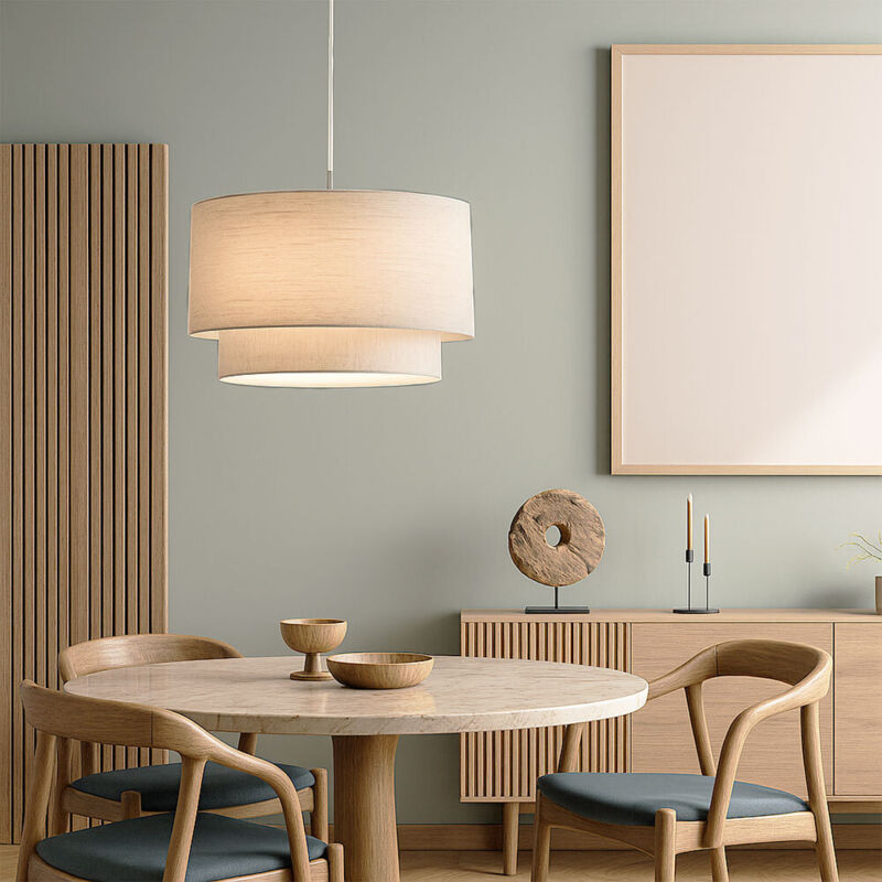 Nowa - Lampe à suspendre de table ronde Suspension beige textile Lampe de salon, métal nickel mat, 1x E27, DxH 40 x 150 cm Nowa - Lampe à suspendre de table ronde Suspension beige textile Lampe de salon, métal nickel mat, 1x E27, DxH 40 x 150 cm