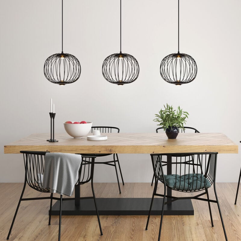 Globo - Lampe suspendue lampe de table à manger suspension lampe de salon led noire 3 ampoules 150cm