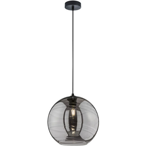 Lampe suspendue Lampe de table à manger verre fumé Lampe de cuisine Lampe de salon, métal noir mat, 1x E27, DxH 30 x 140 cm