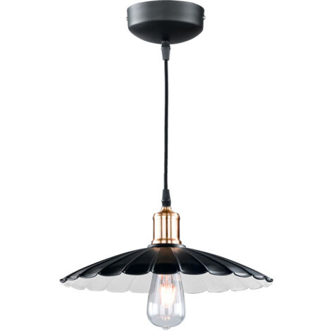 Lampe suspendue lampe suspendue design classique lampe de salon rétro suspendue avec abat-jour rond, métal noir blanc, 1x E27, DxH 35x7 cm