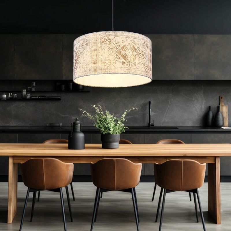 Lampe suspendue lampe parapluie lampe de salle à manger lampe suspension, abat-jour textile à motifs bleu gris noir, douille E27 réglable en hauteur,