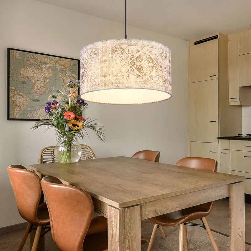 Lampe suspendue lampe suspendue lampe parapluie lampe de salle à manger lampe suspension, abat-jour textile à motifs bleu gris noir, douille E27