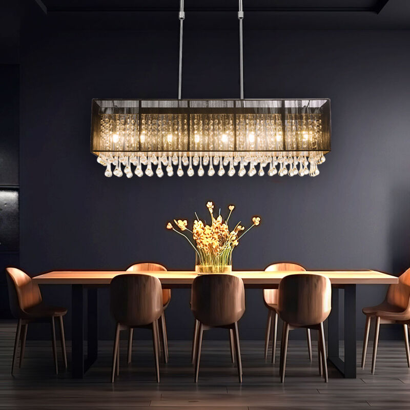 Lampe suspendue lampe suspendue lampe suspension lampe suspension lampe en cristal, 8 cristaux de verre flamme soie noir classique, G9 3W 280Lm blanc