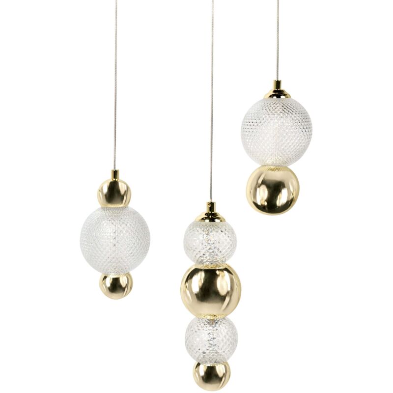 Lampe Suspendue LED Glamour Abat-Jour en Verre Base en Métal Éclairage Salon Chambre Doré Sora