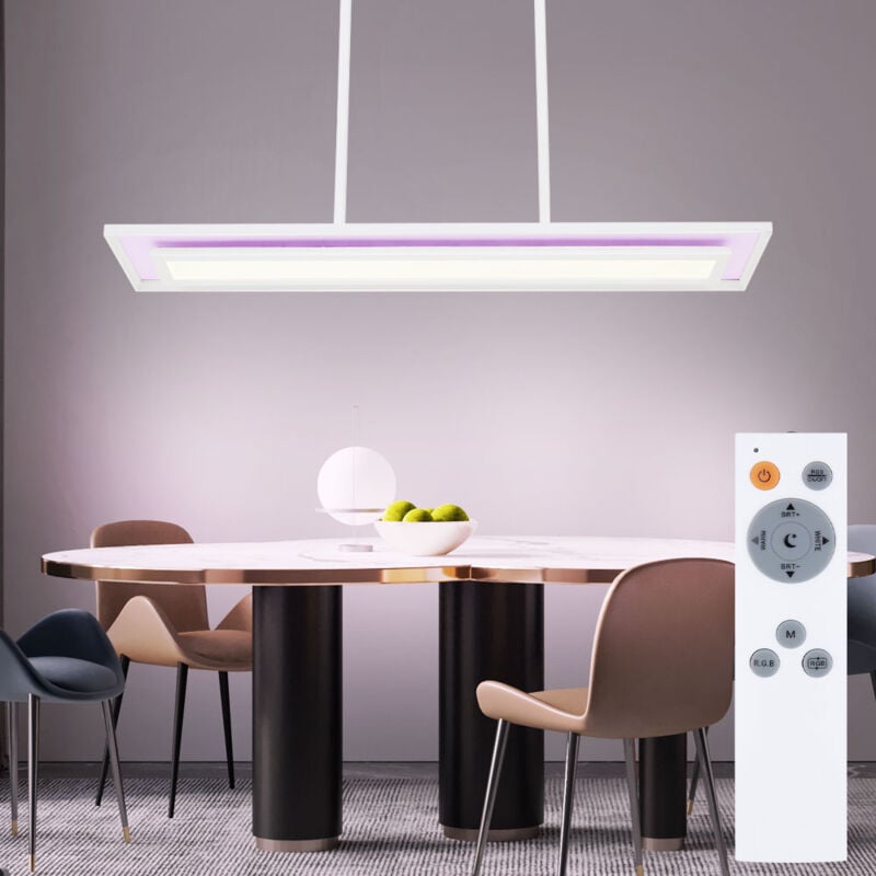 Lampe suspendue led, lampe de salon, lampe de salle à manger, métal acrylique blanc, changement de couleur rvb, télécommande à intensité variable,