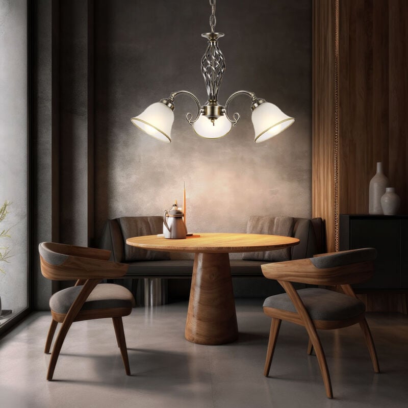 Lampe suspendue LED lustre lustre suspension lampe en verre satiné lampe à manger lumière laiton antique, 3x 7W 560Lm blanc chaud, DxH 60x120cm