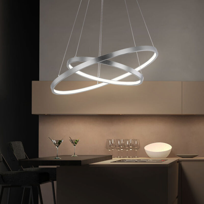 Lampe suspendue led table à manger réglable en hauteur lampes de salon suspension moderne anneaux de suspension led, dimmable via interrupteur mural,