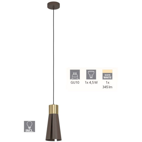 Lampe suspendue Losalomes Mokkafarben, laiton brossé H: 110 Ø: 13,5cm Dimmable
