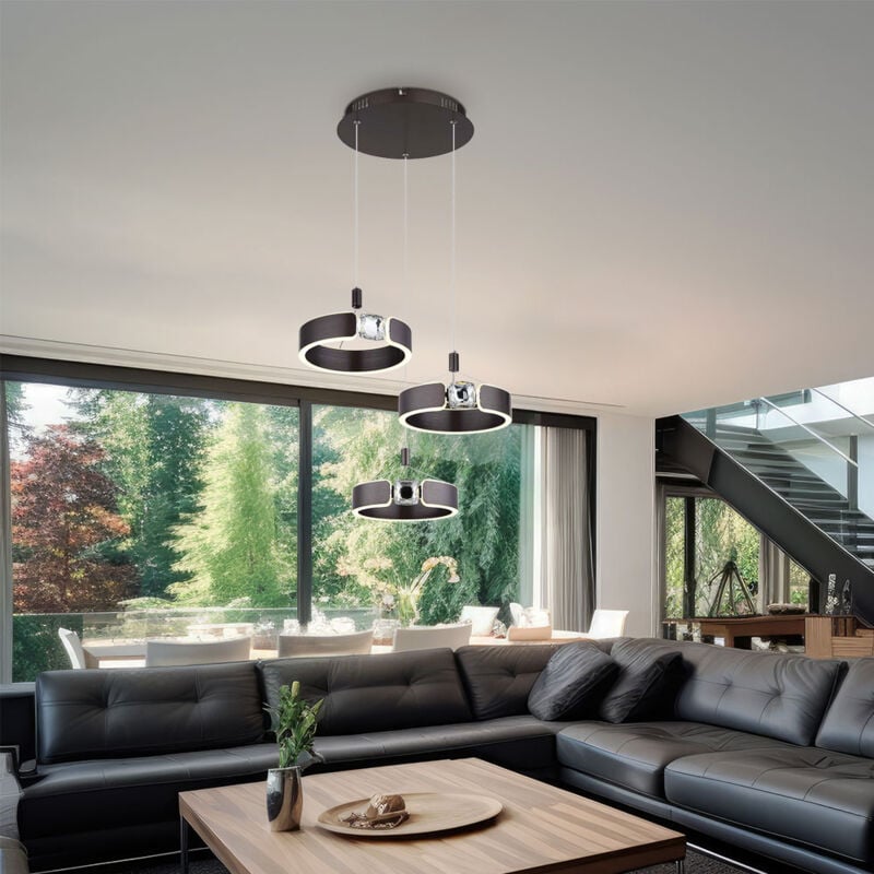 Lampe suspendue luminaire salle à manger led cristaux verre métal bronze anneaux