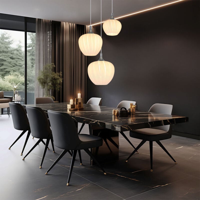 Lampe suspendue luminaire salle à manger suspension 3 lampes verre chromé motif blanc