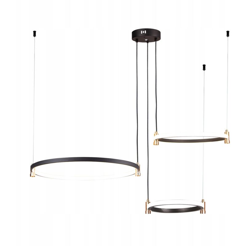 Lampe suspendue Lustre 3 anneaux LED Anneau Salon Noir Télécommande