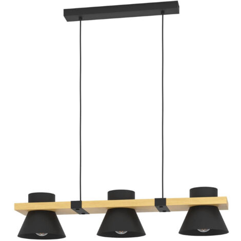 Lampe suspendue MacCles Steel, Bois noir, marron E27 3x15W L: 78 cm B: 18 cm H: 110 cm Dimmable
