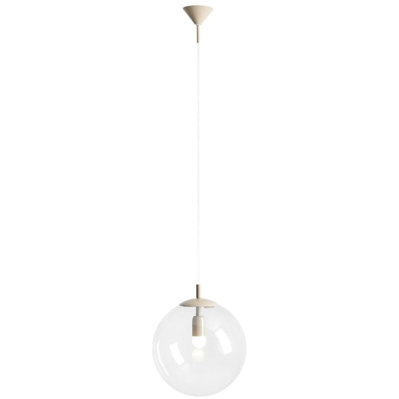 Lampe suspendue métal verre 30 cm de large h : max 200 cm beige E27 abat-jour boule rond moderne.