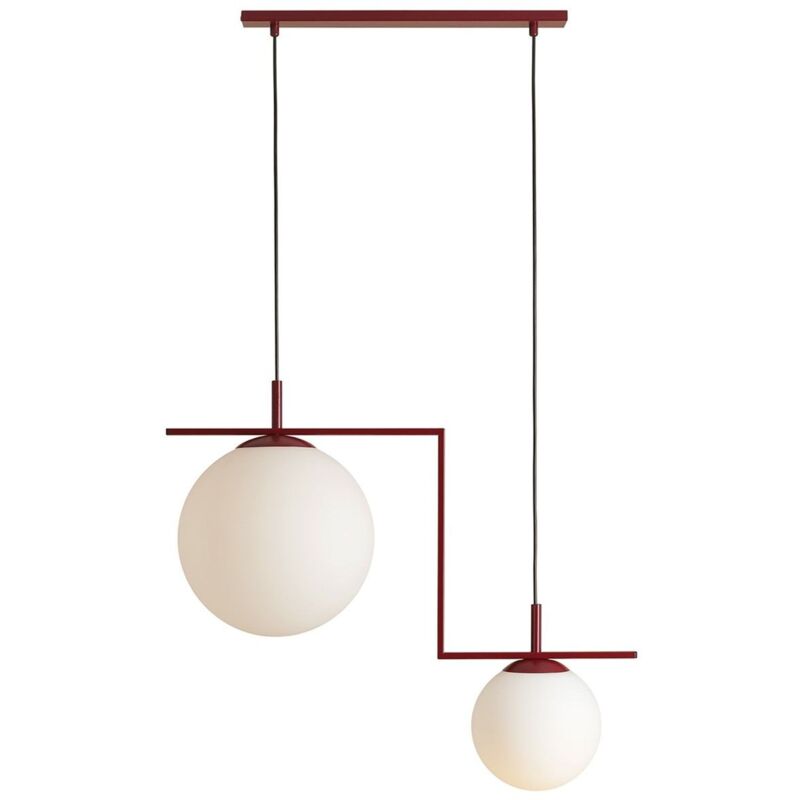 Licht-erlebnisse - Lampe suspendue métal verre E27 h: max. 110 cm rouge blanc abat-jour boule à 2 lampes suspension moderne Licht-erlebnisse - Lampe suspendue métal verre E27 h: max. 110 cm rouge blanc abat-jour boule à 2 lampes suspension moderne