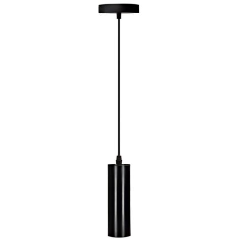 Lampe suspendue métallique cylindrique noire, base GU10, style moderne pour salon et cuisine (sans ampoule)