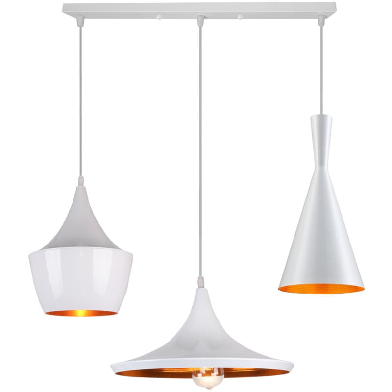 Norcks - Lampe Suspendue Moderne Suspension Luminaire Rétro Vintage 3 Lumières Lustre En Métal Pour Loft, Café, Bar, Cuisine, Blanc