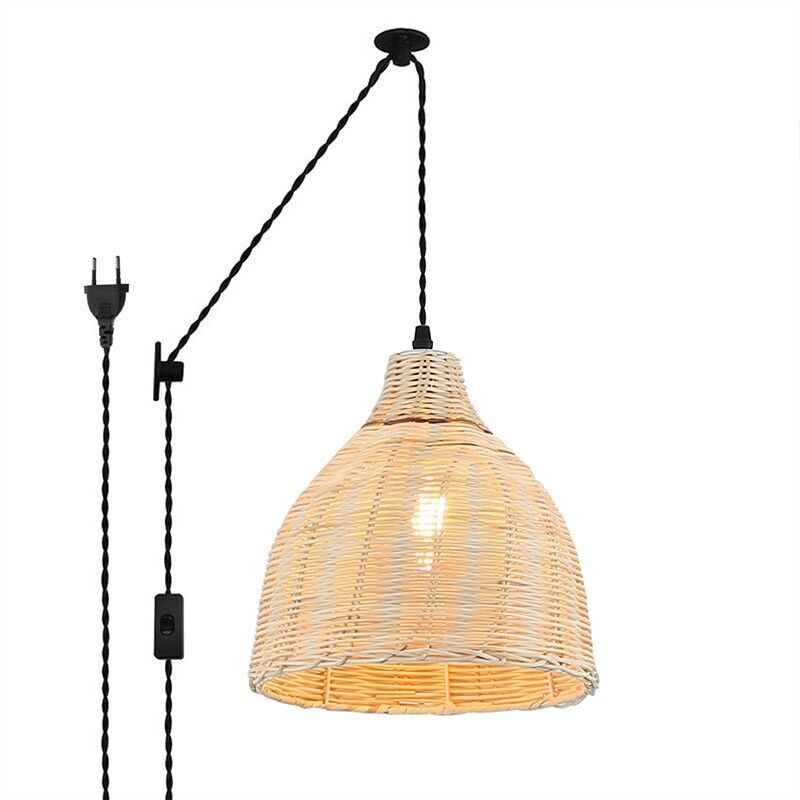 Lampe suspendue murale en osier avec poulie 'saski' boho chic