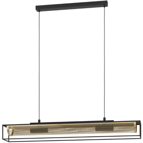 Lampe suspendue nohales en acier noir, laiton e27 4x40w l: 112 cm b: 17cm h: 150 cm dimmable