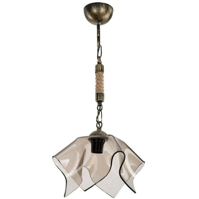 Lampe suspendue or antique et verre fumé Volga