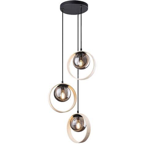 Lampe suspendue peyton métal / bois de bois teinté E14 3 x max.15W L: 35 cm H: 120 cm Dimmable