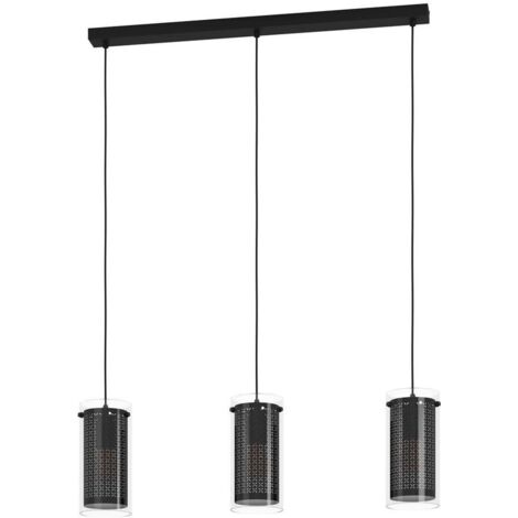 Lampe suspendue pinto textile 1 verre, textile transparent, noir E27 3x10w l: 82cm b: 12cm H: 110cm dimmable