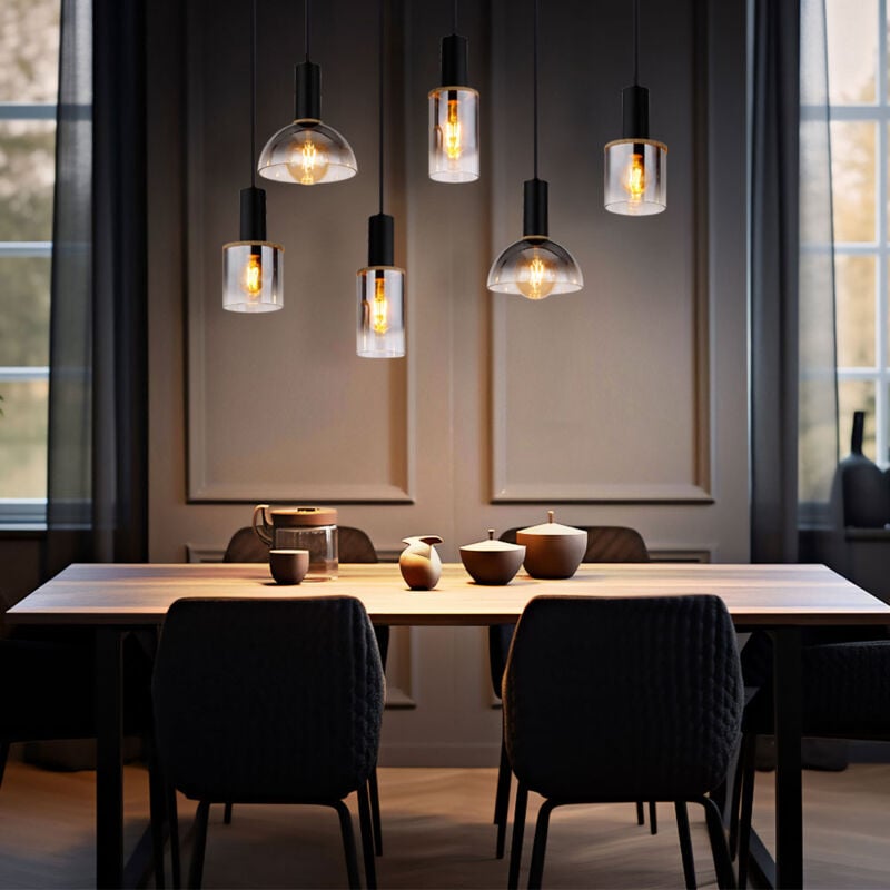 Globo - Suspension lampe à suspension lampe de salle à manger lampe de salon, verre métallique couleur fumée, 6x douilles E27, LxlxH 77x33x120 cm