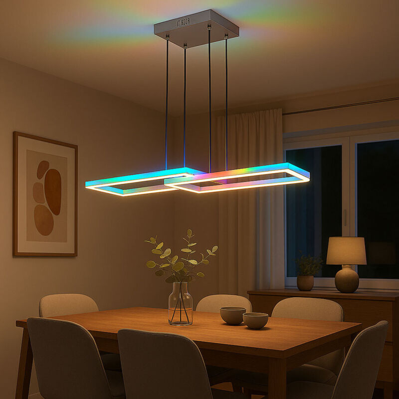 Globo - Lampe suspendue lampe de salon lampe suspendue plafonnier lampe de salle à manger, métal plastique argent, télécommande dimmable rgb led
