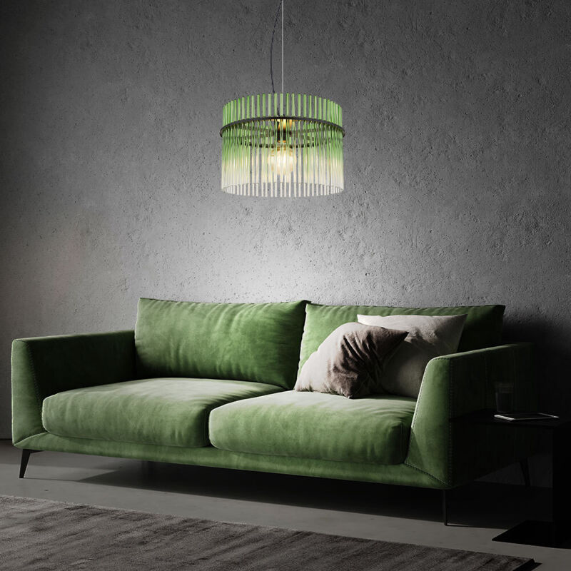 Lampe suspendue verre vert clair Lampe de table led Lampe à suspendre de salon, métal noir, 1x 7W 1x 806lm blanc chaud, DxH 40x150 cm
