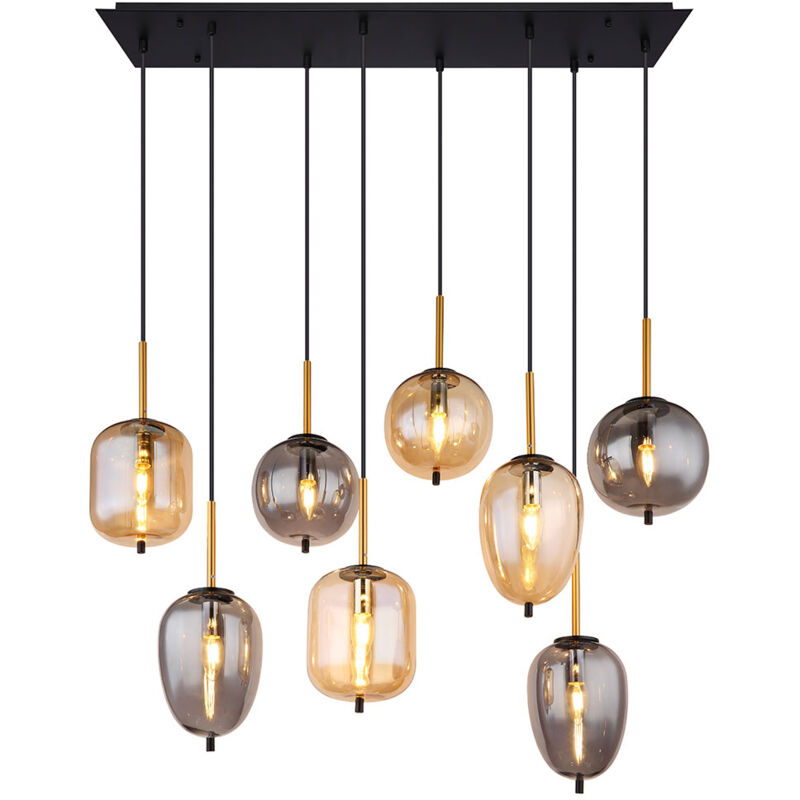 Globo Lighting - Lampe à suspendre Lampe de salle à manger Lampe de salon 4 flammes, métal verre fumé, 8x E14 douilles, LxH 102,5x120 cm