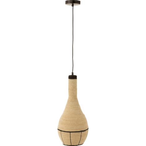 Lampe suspendue poire en jonc naturel et noir raffiné - Naturel jonc et noir élégant