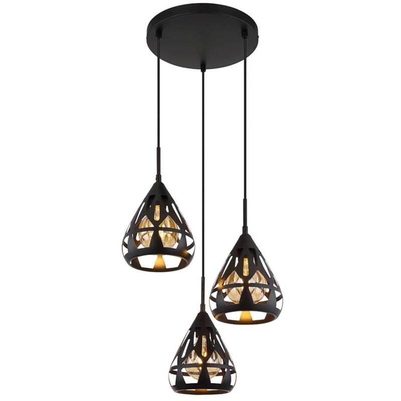 Lampe suspendue pour salle à manger, plafonnier, luminaire décoratif noir, à 3 lampes
