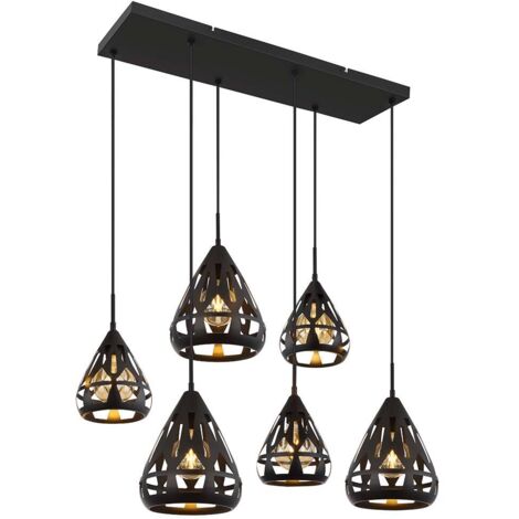 Lampe suspendue pour salle à manger, plafonnier, luminaire décoratif noir, à 6 lampes
