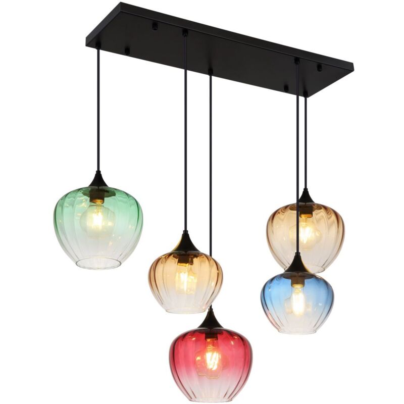 Globo Lighting - Lampe suspendue pour salle à manger, suspension E27, 5 lampes, verre coloré, rainures noires