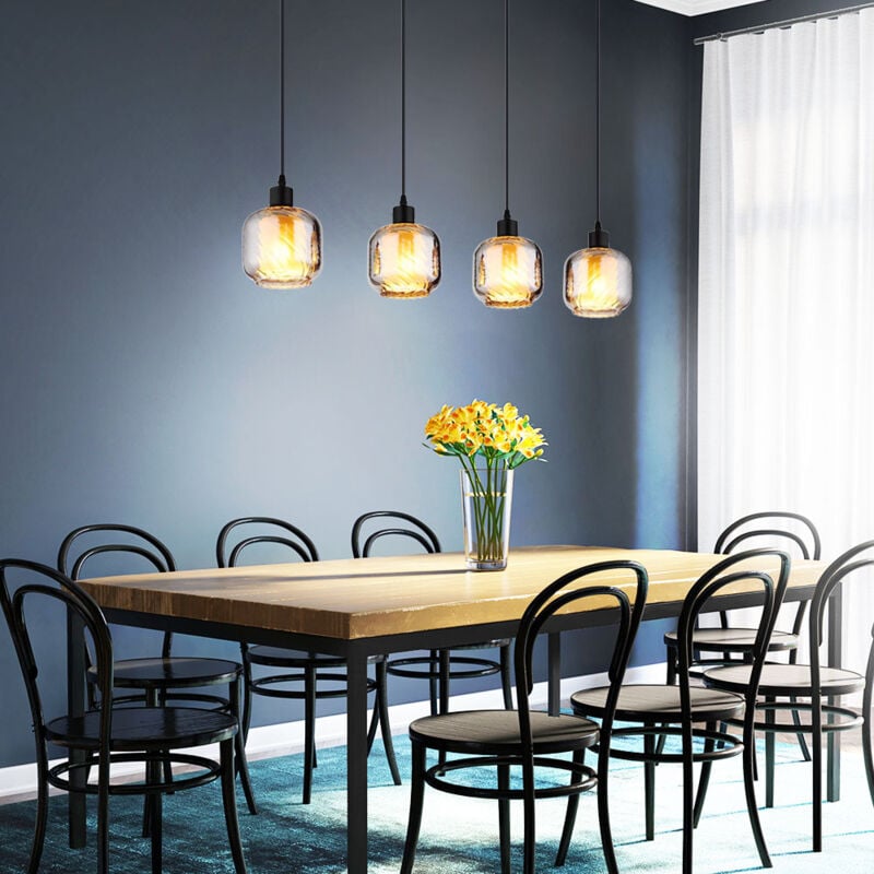Globo - Lampe suspendue pour salle à manger, verre fumé, noir mat, 4 lampes E27