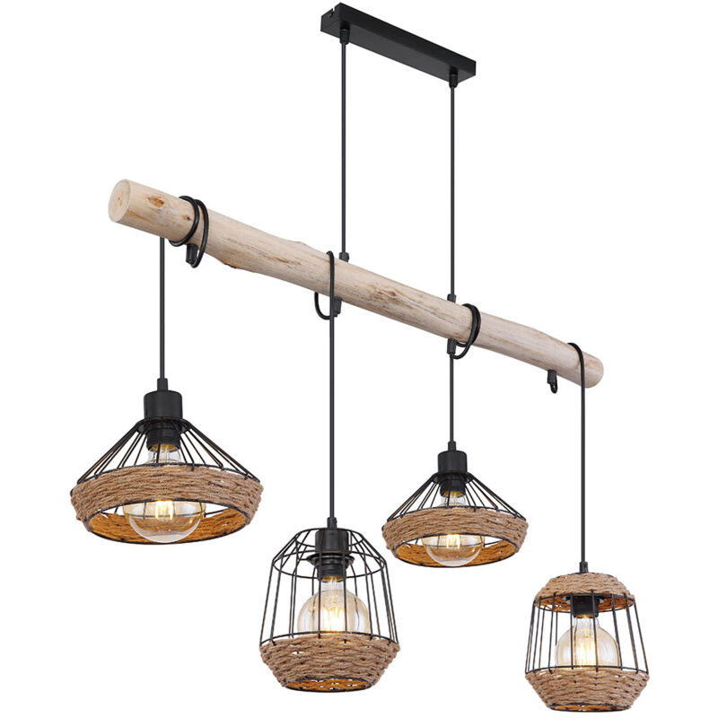 Globo Lighting - Lampe suspendue poutre en bois lampe suspendue corde de chanvre cage en bois rétro design lampe de salle à manger suspendue 4