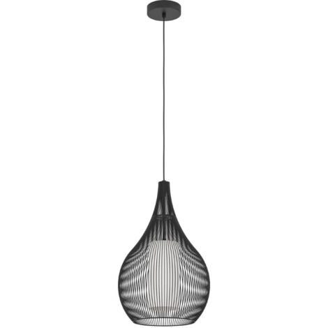 Lampe suspendue Razoni 1 Steel Black E27 1x40W H: 110cm Ø42.5 cm Dimmable