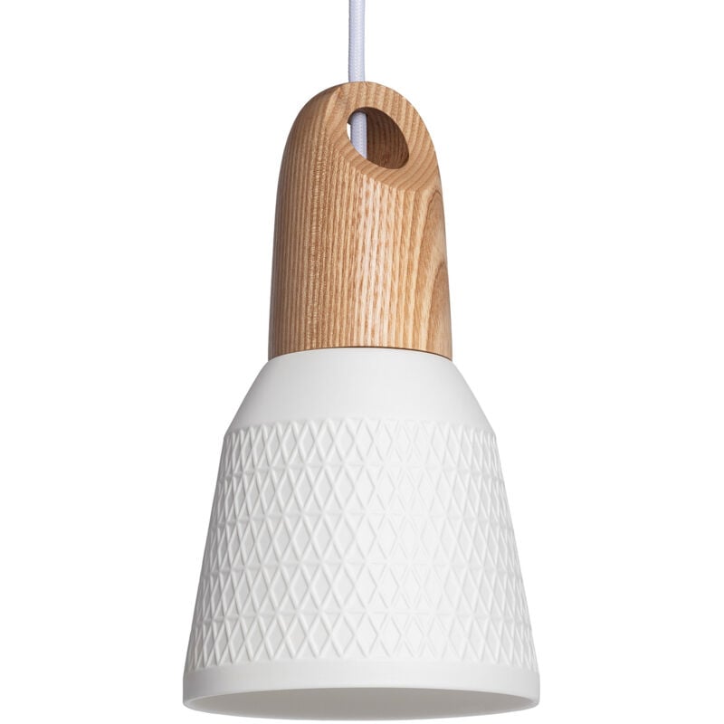 Ledkia - Suspension Céramique et Bois Retilles Blanc
