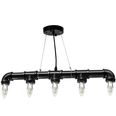 Lampe suspendue rétro E27 Tube d'eau industriel en forme de tube d'eau Plafonnier Edison Rustique Rétro Lumière Pendentif Steampunk Métal Eau Tube Lumineux